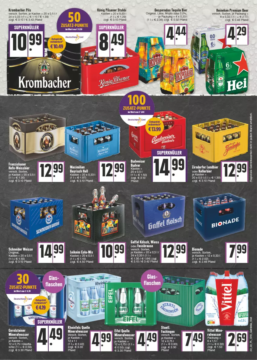 Aktueller Prospekt E Center - Angebote der Woche - von 30.05 bis 04.06.2022 - strona 19 - produkty: AEZ, Alwa, auer, bier, bio, bionade, budweiser, cola, desperados, eis, elle, gerolsteine, gerolsteiner, gin, Hefe, heineken, könig pilsener, krombache, krombacher, krombacher pils, mineralwasser, mojito, pils, pilsener, rheinfels quelle, steiner, tee, tequila, wasser, weissbier, Yo