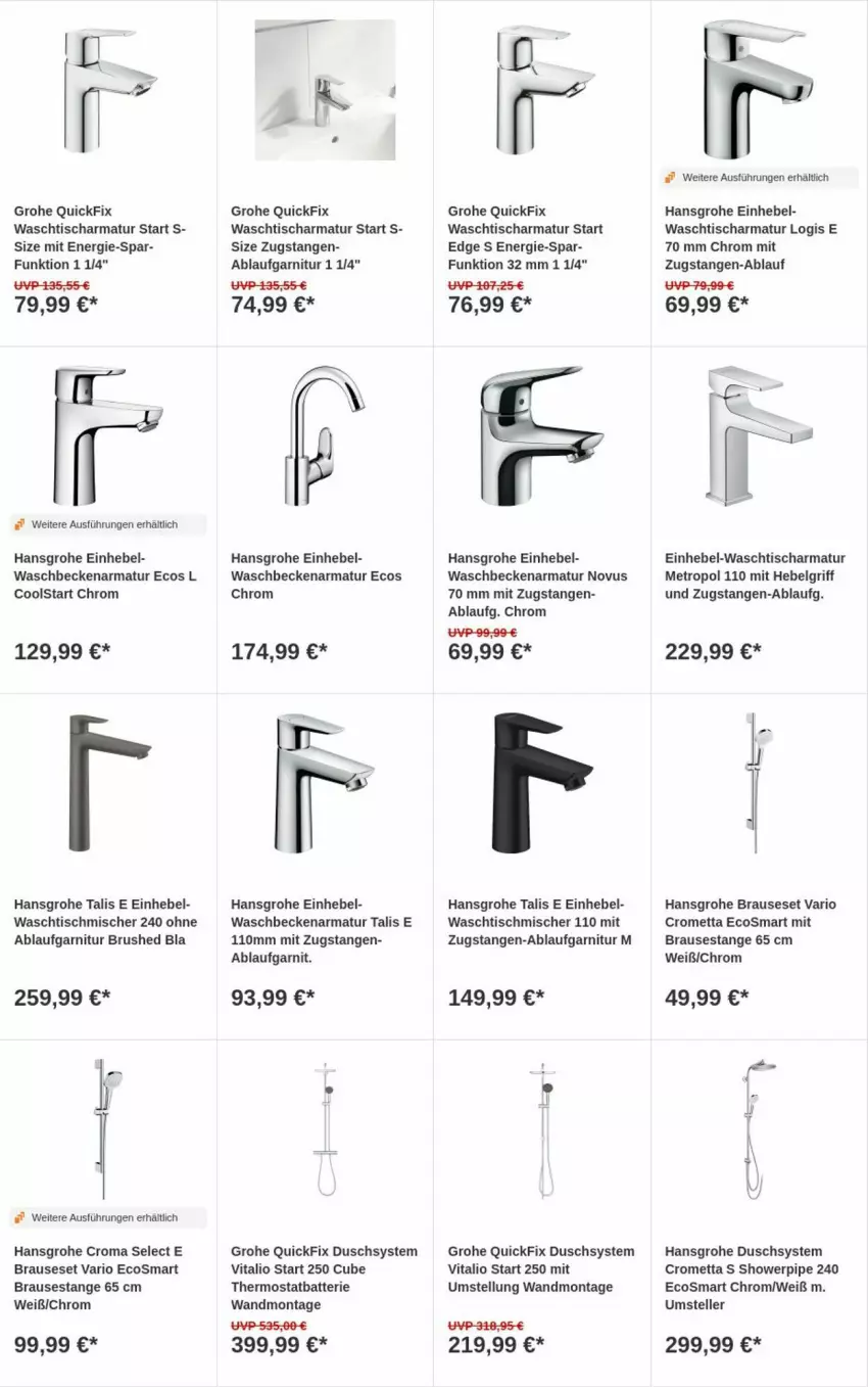 Aktueller Prospekt Obi - Prospekte - von 16.04 bis 24.04.2024 - strona 6 - produkty: armatur, batterie, brause, elle, garnitur, grohe, hansgrohe, LG, Metro, Mett, teller, thermostat, Ti, tisch, vita, waschbecken, waschtisch, waschtischarmatur