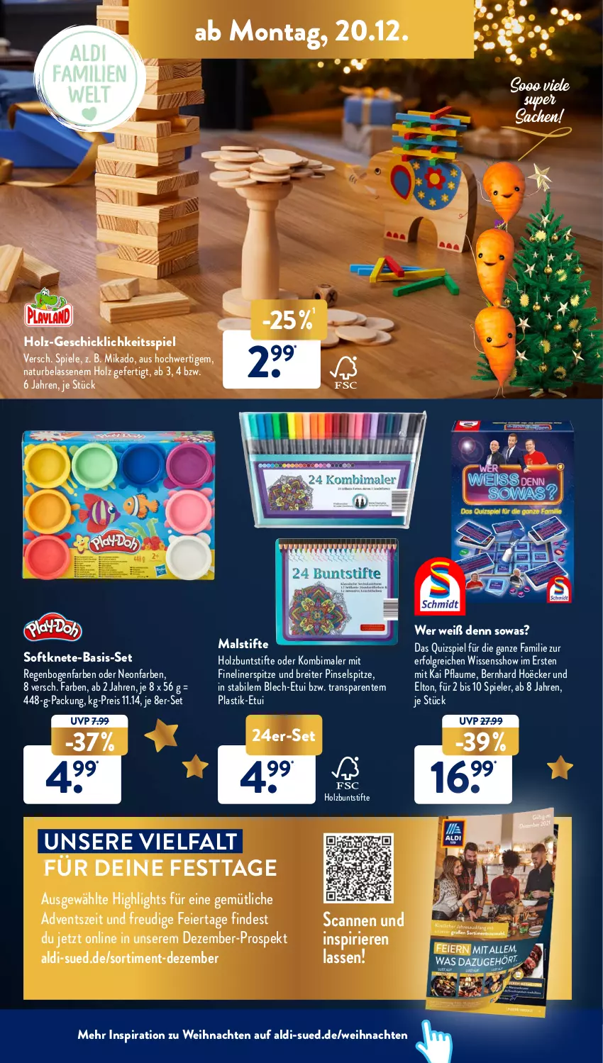 Aktueller Prospekt AldiSud - ALDI Aktuell - von 20.12 bis 24.12.2021 - strona 20 - produkty: aldi, asti, Brei, buntstifte, eier, eis, ente, Fineliner, Holz, LG, mikado, natur, pflaume, Pinsel, reis, sac, Softknete, Spiele, stifte, Ti, weihnachten