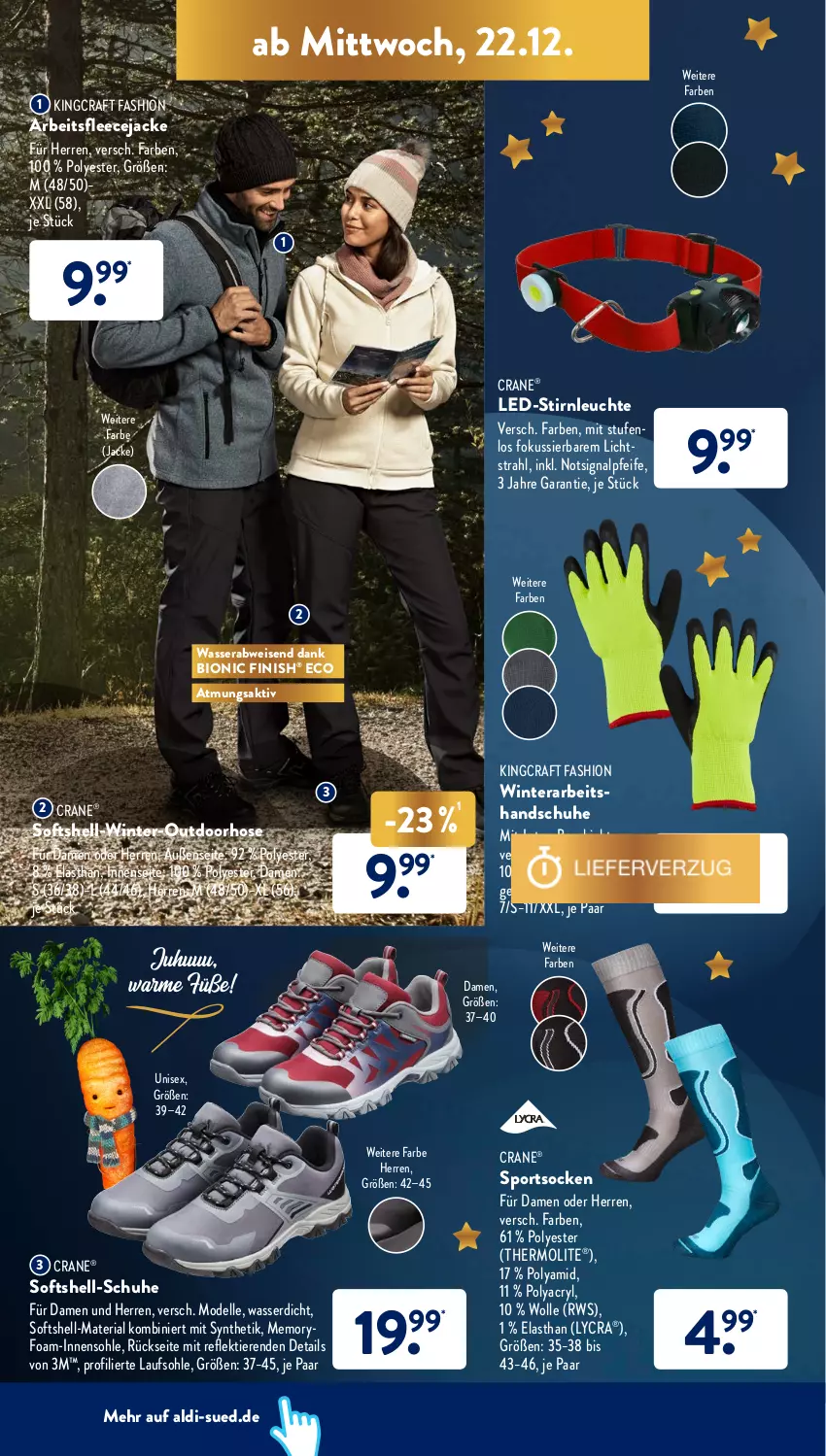 Aktueller Prospekt AldiSud - ALDI Aktuell - von 20.12 bis 24.12.2021 - strona 38 - produkty: aldi, bio, dell, eis, elle, Finish, Fleecejacke, handschuhe, hose, Jacke, Leuchte, Mode, Ria, schuhe, Signal, socken, Sport, sportsocken, Ti, Tiere, wasser, wolle