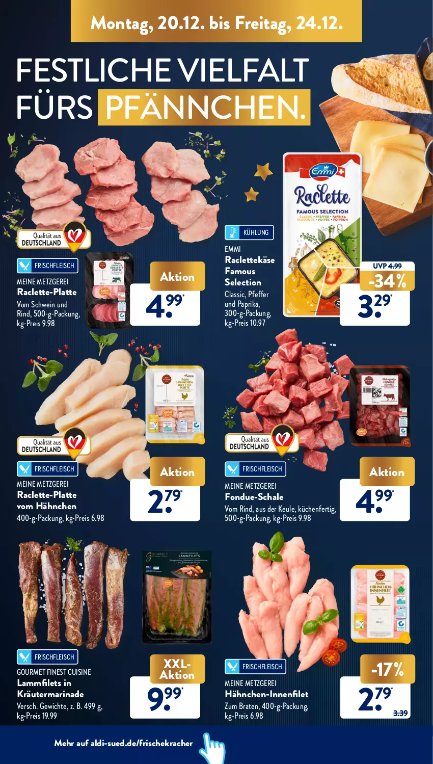 Aktueller Prospekt AldiSud - ALDI Aktuell - von 20.12 bis 24.12.2021 - strona 8 - produkty: aldi, braten, eis, emmi, filet, filets, fleisch, Fondue, Käse, kracher, kräuter, küche, Küchen, lamm, Lammfilets, latte, marinade, paprika, pfeffer, reis, rind, Schal, Schale, schwein, schwein und rind, Ti, vom schwein und rind, wein