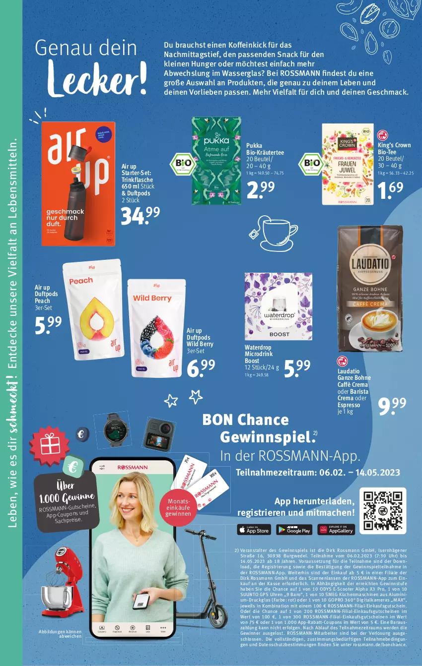 Aktueller Prospekt Rossmann - Prospekte - von 30.01 bis 03.02.2023 - strona 10 - produkty: angebot, angebote, beutel, bio, bohne, caffè crema, cin, coupon, coupons, decke, digitalkamera, drink, eis, erde, espresso, flasche, gewinnspiel, GoPro, GPS, gutschein, gutscheine, HP, kamera, Kameras, kräuter, küche, Küchen, küchenmaschine, lebensmittel, leine, LG, mac, oder espresso, Pods, rabatt-coupon, Rauch, reis, sac, scooter, snack, tee, Ti, trinkflasche, uhr, wasser, wedel, Wild, wild berry