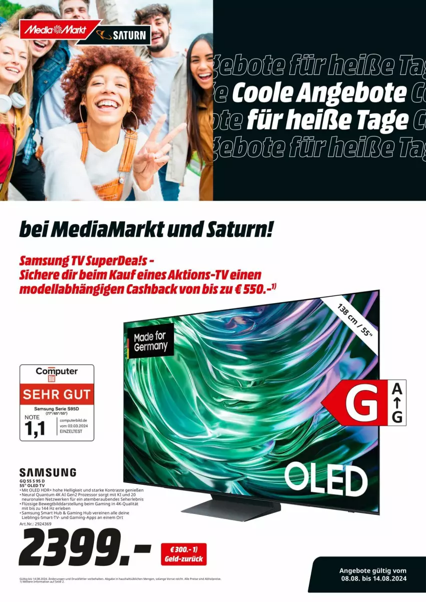 Aktueller Prospekt Media Markt - Prospekte - von 08.08 bis 14.08.2024 - strona 1 - produkty: angebot, angebote, computer, pute, Samsung, Ti