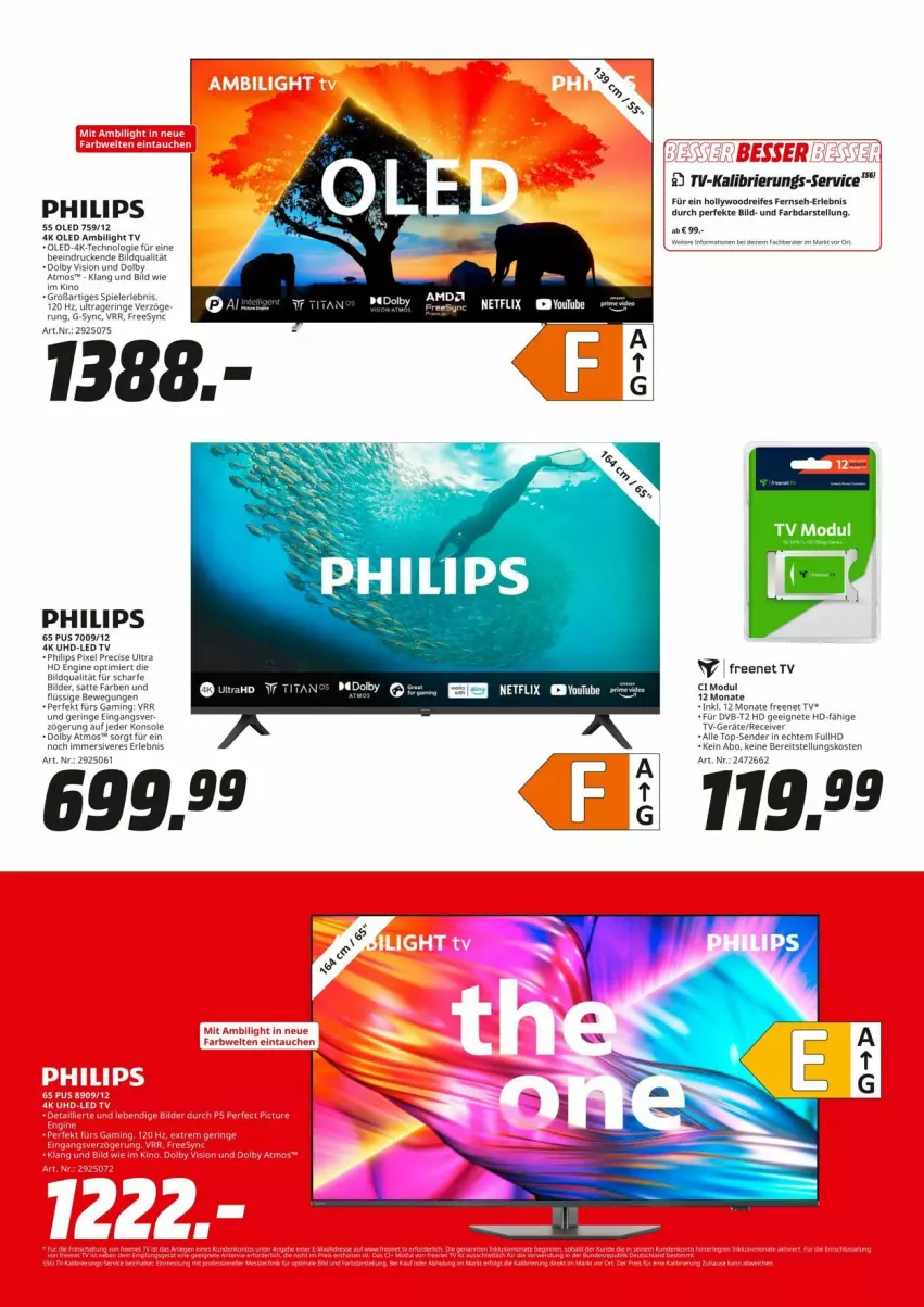 Aktueller Prospekt Media Markt - Prospekte - von 08.08 bis 14.08.2024 - strona 3 - produkty: brie, dvb, DVB-T, dvb-t2 hd, freenet tv, led tv, netflix, Philips, Receiver, ring, Spiele, Ti, uhd, Yo