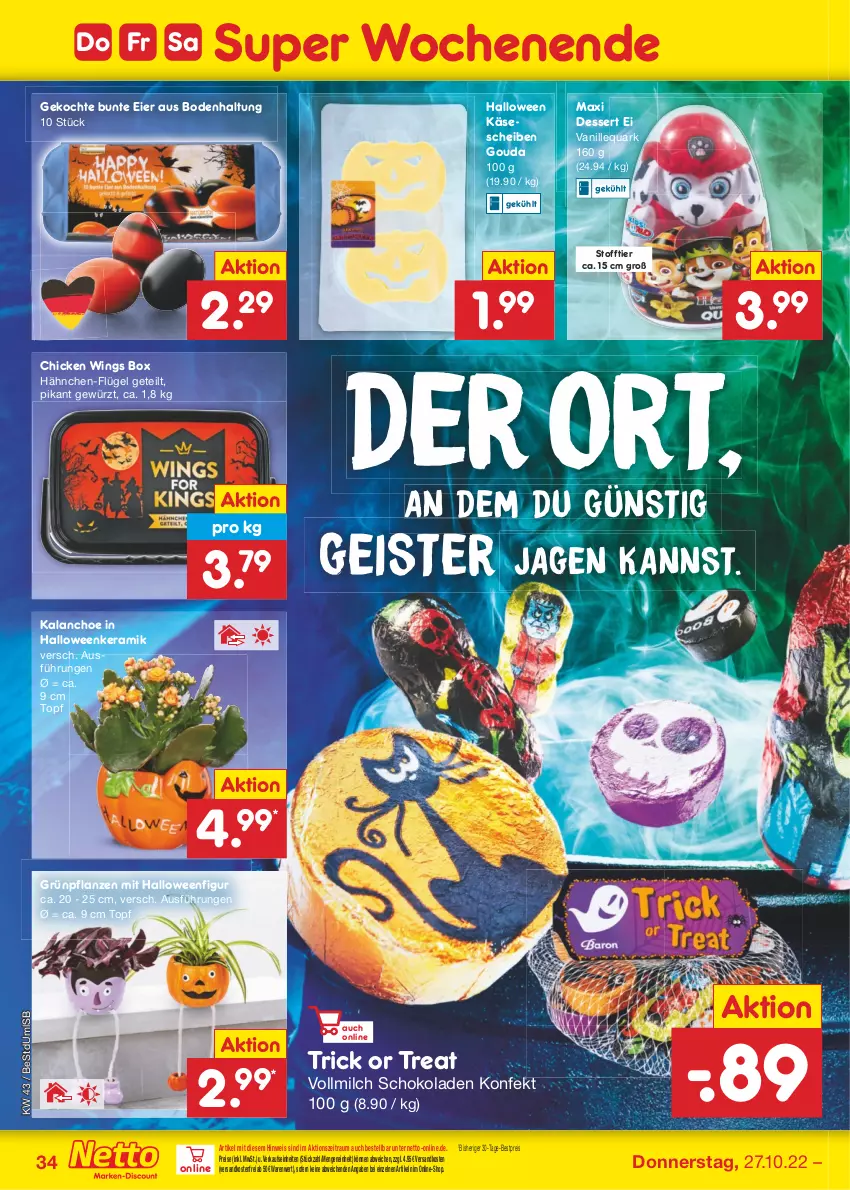 Aktueller Prospekt Netto Marken-Discount - Filial-Angebote - von 24.10 bis 29.10.2022 - strona 34 - produkty: bestpreis, chicken wings, dessert, eier, eis, gewürz, gouda, Grünpflanzen, Kalanchoe, Käse, käsescheiben, milch, ndk, pflanze, pflanzen, quark, reis, schoko, schokolade, schokoladen, Ti, topf, vanille, versandkostenfrei, vollmilch