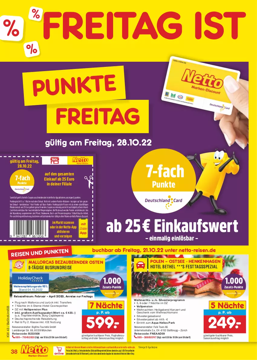 Aktueller Prospekt Netto Marken-Discount - Filial-Angebote - von 24.10 bis 29.10.2022 - strona 38 - produkty: aqua, Berger, bestpreis, buch, Cap, coupon, deutschlandcard, discount, eduscho, eis, erde, guthabenkarte, gutschein, gutscheine, mac, marken-discount, milch, ndk, pril, Rauch, reis, reiseveranstalter, Spezi, Tchibo, Ti, uhr, versandkostenfrei, weihnachten