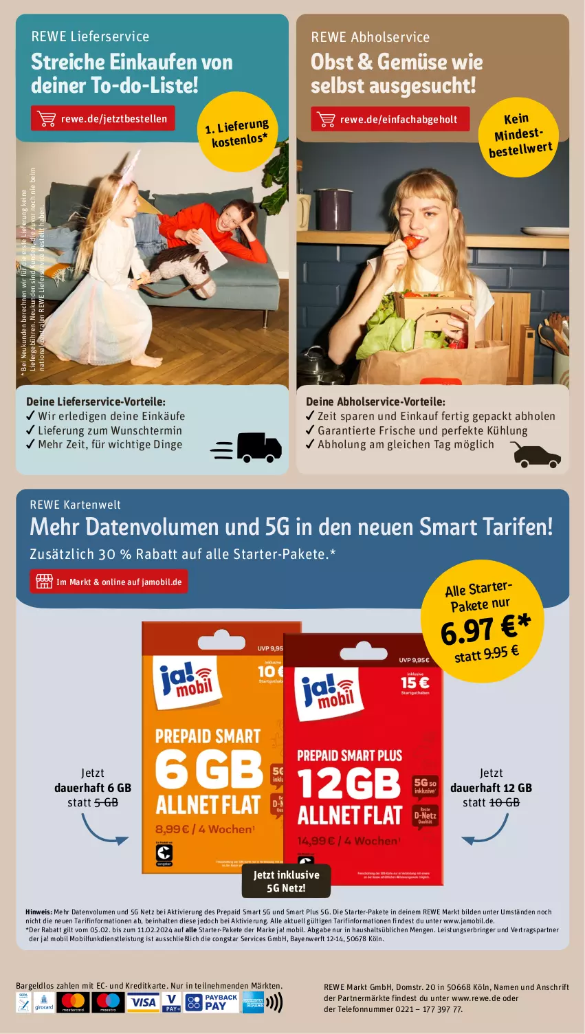 Aktueller Prospekt Rewe - Prospekte - von 05.02 bis 10.02.2024 - strona 24 - produkty: auer, congstar, eis, elle, lieferservice, obst, ring, telefon, Ti