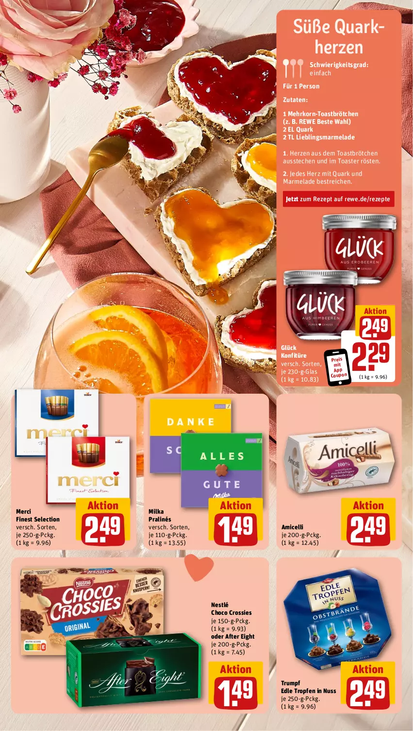 Aktueller Prospekt Rewe - Prospekte - von 05.02 bis 10.02.2024 - strona 5 - produkty: after eight, amicelli, brötchen, choco crossies, coupon, crossies, eis, konfitüre, korn, marmelade, merci, milka, nestlé, nuss, quark, reis, rewe beste wahl, rezept, rezepte, rum, Ti, toast, toaster