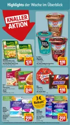 Gazetka promocyjna Rewe - Prospekte - Gazetka - ważna od 10.02 do 10.02.2024 - strona 2 - produkty: Alwa, Always, Becher, chili, Discreet, Dr. Oetker, Grießpudding, grünländer, grütze, Käse, käsescheiben, knorr, knorr fix, lasagne, mars, nuss, pudding, Rote Grütze, sahne, slip, slipeinlagen, snickers, sofortrabatt, Ti, würfel