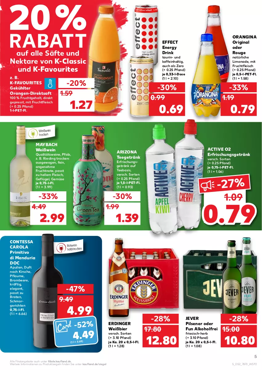 Aktueller Prospekt Kaufland - von 03.01 bis 05.01.2022 - strona 5 - produkty: alkohol, angebot, angebote, beere, bier, braten, brombeere, direktsaft, drink, Effect, eis, elle, energy drink, erdinger, erfrischungsgetränk, fleisch, frucht, fruchtfleisch, Geflügel, getränk, gin, jever, jever pilsener, kirsch, kirsche, limo, limonade, maybach, mit frucht, Nektar, orange, orangen, orangina, pflaume, pils, pilsener, primitivo, qualitätswein, qualitätsweine, Ria, riesling, rotwein, rouge, saft, säfte, tee, Ti, wein, weine, Weißwein