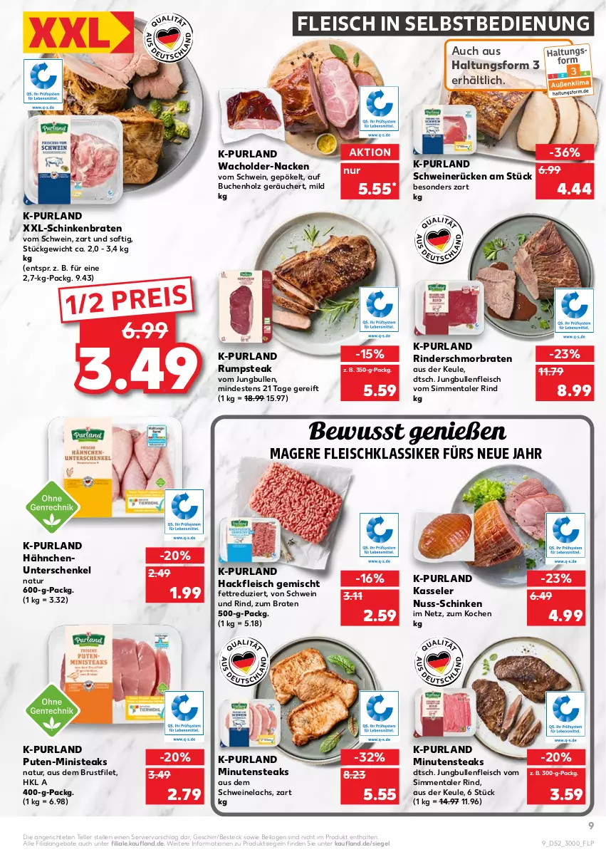 Aktueller Prospekt Kaufland - von 03.01 bis 05.01.2022 - strona 9 - produkty: angebot, angebote, besteck, braten, brustfilet, buch, eis, elle, filet, fleisch, fleisch in selbstbedienung, geschirr, hackfleisch, hackfleisch gemischt, henkel, Holz, ilag, jungbullen, kasseler, lachs, minutensteaks, natur, nuss, purland, pute, reis, rind, rinder, rum, rumpsteak, saft, schenkel, schinken, schinkenbraten, schmorbraten, schwein, schwein und rind, schweine, Schweinelachs, schweinerücken, sim, steak, steaks, teller, Ti, wein, weine