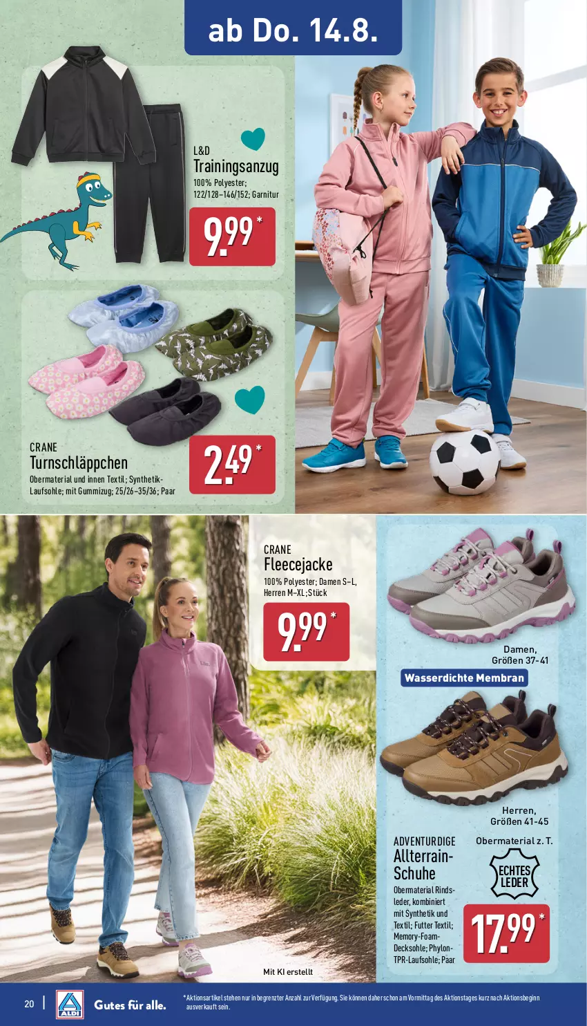 Aktueller Prospekt Aldi Nord - Von Montag - von 11.08 bis 16.08.2025 - strona 20 - produkty: Anzug, decksohle, Fleecejacke, garnitur, gin, Hylo, Jacke, Ria, rind, schuhe, Ti, trainingsanzug, wasser, ZTE