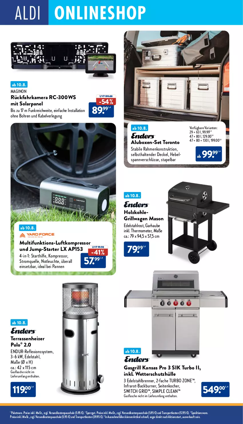 Aktueller Prospekt Aldi Nord - Von Montag - von 11.08 bis 16.08.2025 - strona 32 - produkty: decke, Deckel, edelstahl, eis, elle, gasgrill, gin, grill, Holz, holzkohle, holzkohlegrill, kamera, Kocher, Kohlegrill, kompressor, Leuchte, ndk, reis, Ria, rum, Schal, Schale, schutzhülle, sim, Sport, tender, thermometer, Ti