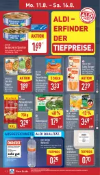 Gazetka promocyjna Aldi Nord - Von Montag - Gazetka - ważna od 16.08 do 16.08.2025 - strona 6 - produkty: aldi, almare, auer, aus der tiefkühlung, Bau, baumwolle, bio, bockwurst, brustfilet, burger, Dicke Sauerländer Bockwurst, eis, erde, filet, flasche, getränk, getränke, gewürz, hilcona, iglo, Mett, metten, milch, natur, papier, pasta, Quellbrunn, reine baumwolle, reis, rel, schnitzel, snack, snack time, spinat, Sprotten, suppe, suppen, Ti, tiefpreis, Wattestäbchen, wolle, wurst