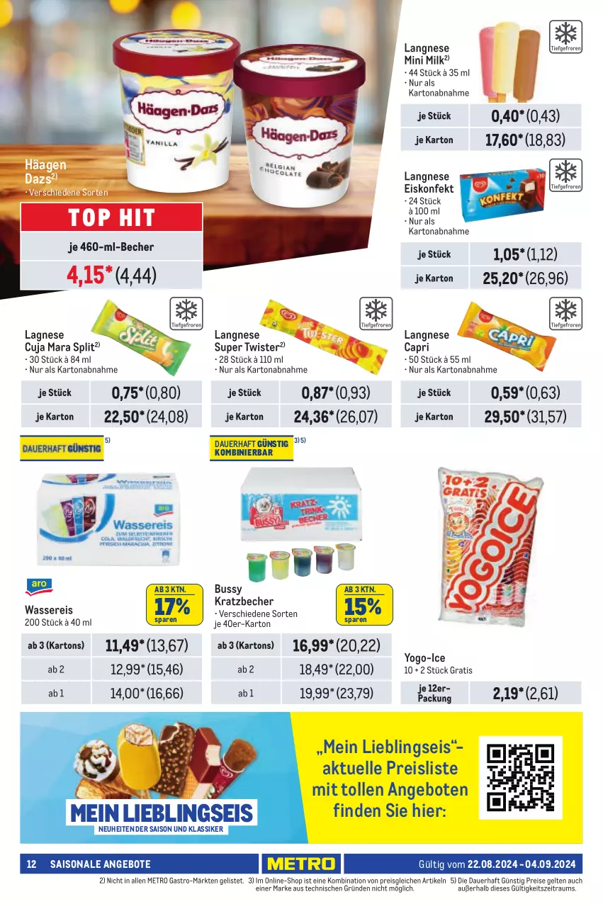 Aktueller Prospekt Metro - Händler Journal - von 22.08 bis 04.09.2024 - strona 12 - produkty: angebot, angebote, auer, Becher, Cap, eis, eiskonfekt, elle, K2, langnese, langnese eis, Metro, metro gastro, neuheit, reis, Ti, wasser, wassereis, Yo