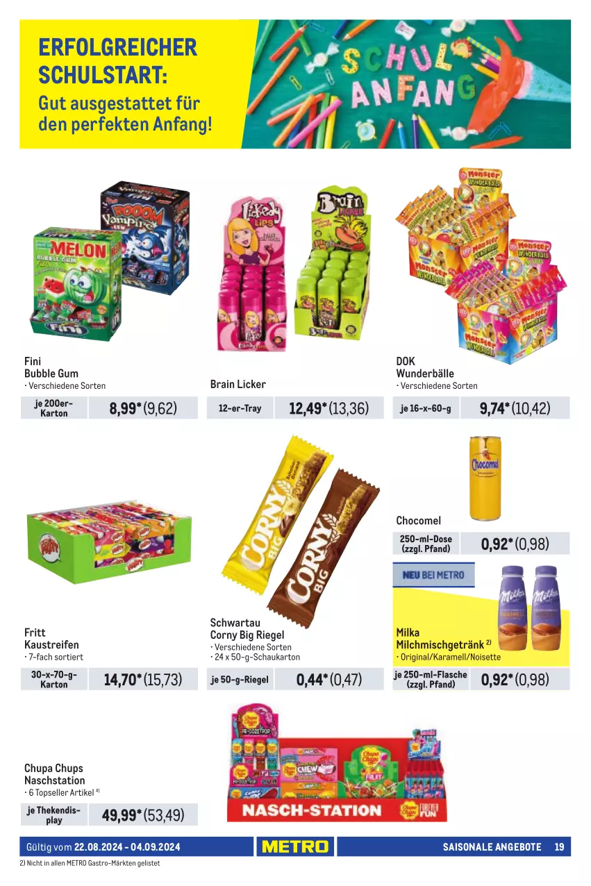 Aktueller Prospekt Metro - Händler Journal - von 22.08 bis 04.09.2024 - strona 19 - produkty: angebot, angebote, aust, chupa, chupa chups, corny, elle, flasche, getränk, gin, karamell, Kaustreifen, LG, Metro, metro gastro, milch, milka, reifen, riegel, Schwartau, Ti