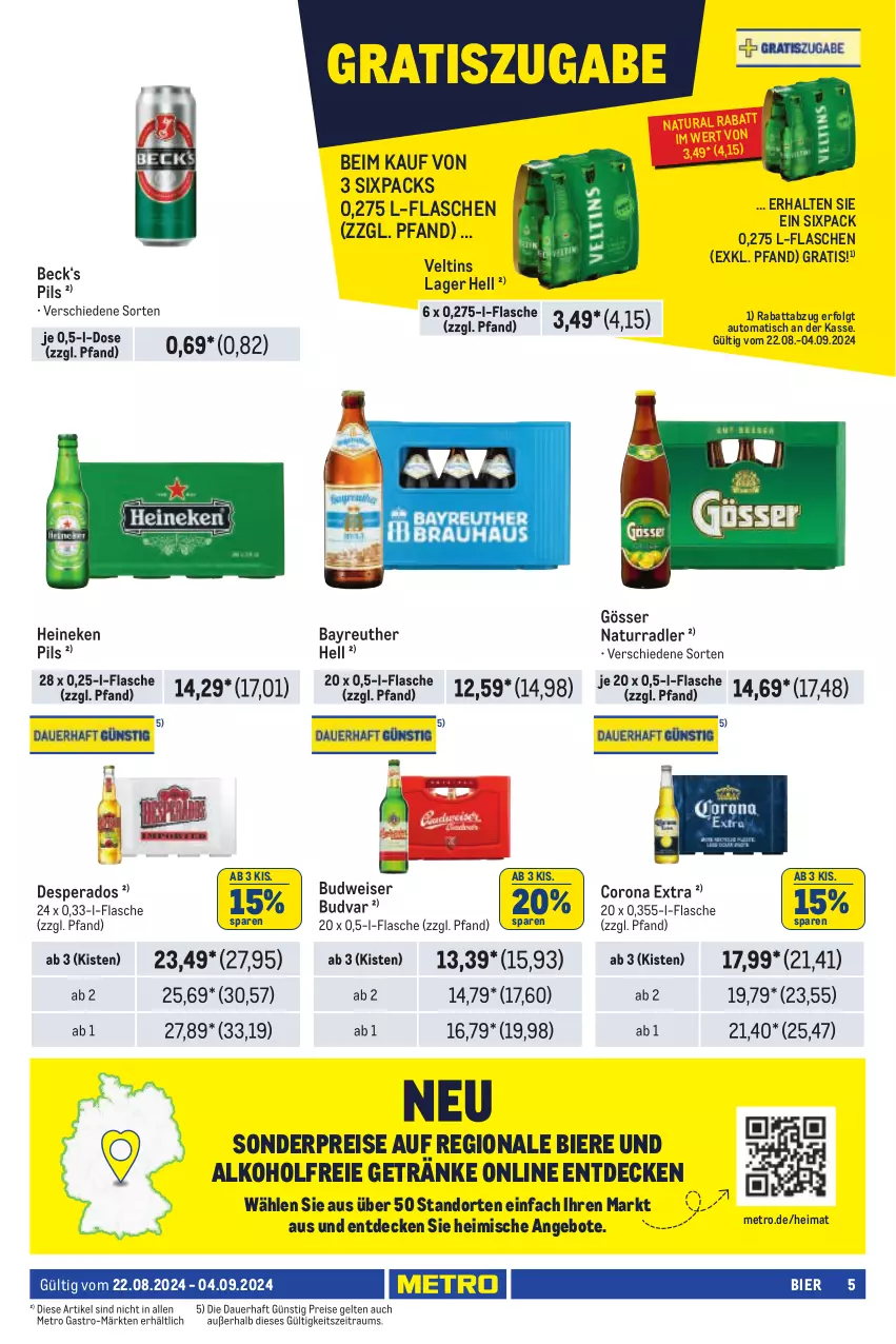 Aktueller Prospekt Metro - Händler Journal - von 22.08 bis 04.09.2024 - strona 5 - produkty: alkohol, alkoholfreie getränke, angebot, angebote, auer, auto, bier, Biere, budweiser, corona, corona extra, decke, desperados, eis, flasche, getränk, getränke, gösser, heineken, LG, Metro, metro gastro, natur, natura, pils, radler, reis, Ti, tisch, veltins