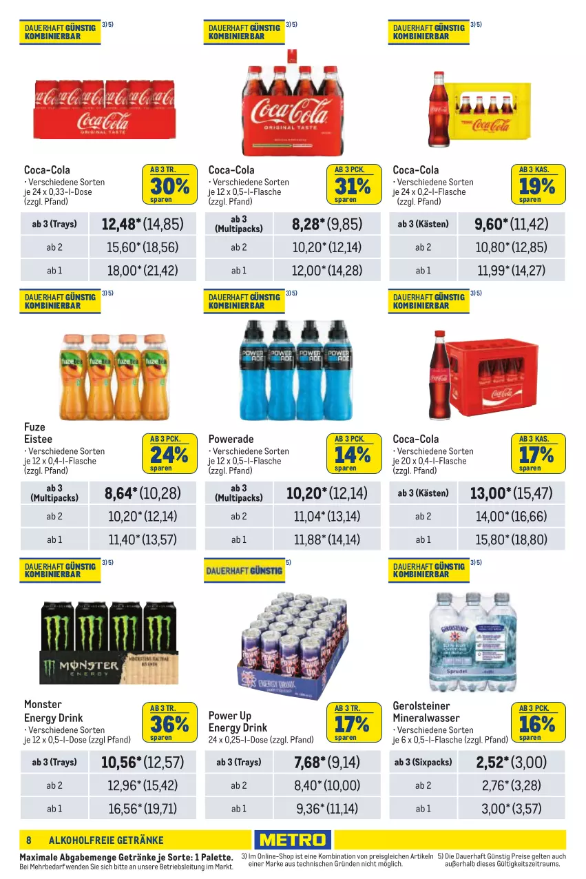 Aktueller Prospekt Metro - Händler Journal - von 22.08 bis 04.09.2024 - strona 8 - produkty: alkohol, alkoholfreie getränke, Alwa, auer, coca-cola, cola, drink, eis, eistee, energy drink, flasche, gerolsteine, gerolsteiner, getränk, getränke, mineralwasser, monster, Monster Energy, Palette, reis, steiner, tee, Ti, wasser