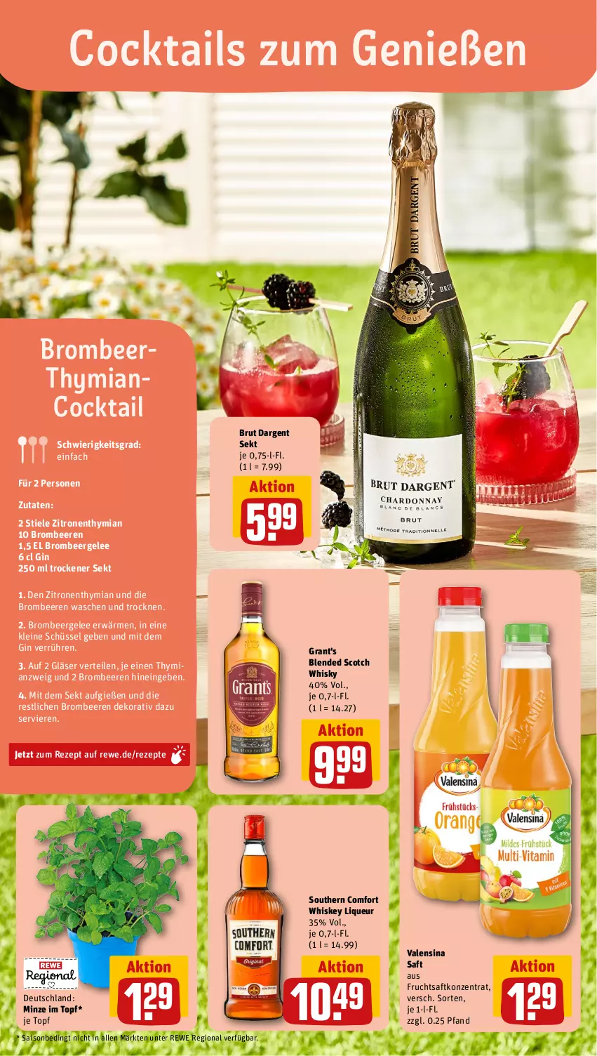 Aktueller Prospekt Rewe - Prospekte - von 03.07 bis 08.07.2023 - strona 8 - produkty: beere, beeren, blended scotch, blended scotch whisky, brombeere, brombeeren, brut, brut dargent, cocktail, cocktails, frucht, fruchtsaft, gelee, gin, Gläser, leine, liqueur, minze, rezept, rezepte, saft, schüssel, scotch, scotch whisky, sekt, Southern Comfort, Ti, topf, valensina, Waschen und Trocknen, whiskey, whisky, zitrone, zitronen