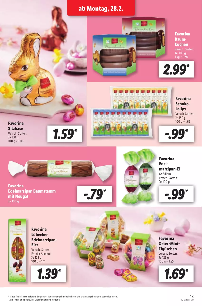 Aktueller Prospekt Lidl - Aktionsprospekt - von 28.02 bis 05.03.2022 - strona 13 - produkty: alkohol, angebot, Bau, Edelmarzipan, eier, eis, kuchen, Lübecker, marzipan, reis, schoko, Ti, ZTE