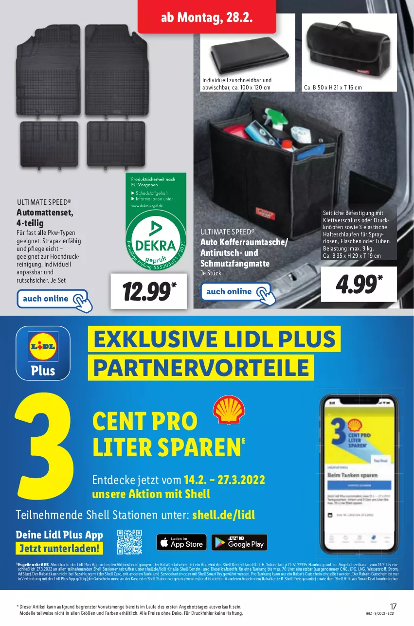 Aktueller Prospekt Lidl - Aktionsprospekt - von 28.02 bis 05.03.2022 - strona 17 - produkty: adblue, angebot, angebote, asti, auto, decke, dell, Diesel, eis, elle, erde, flasche, gutschein, Halteschlaufe, koffer, kraft, Laufen, Mode, Reinigung, reis, schmutzfangmatte, spee, Tasche, Ti, tisch, uhr, wasser, ZTE