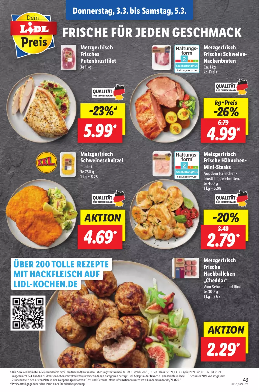 Aktueller Prospekt Lidl - Aktionsprospekt - von 28.02 bis 05.03.2022 - strona 43 - produkty: braten, brustfilet, cheddar, discount, eis, filet, fleisch, Frische Hähnchen, hackfleisch, lebensmittel, mac, monitor, obst, Obst und Gemüse, preisvorteil, pril, pute, putenbrust, putenbrustfilet, reis, rezept, rezepte, rind, schnitten, schnitzel, schwein, schwein und rind, schweine, schweinenacken, schweineschnitzel, steak, steaks, Ti, und gemüse, vom schwein und rind, wein, weine