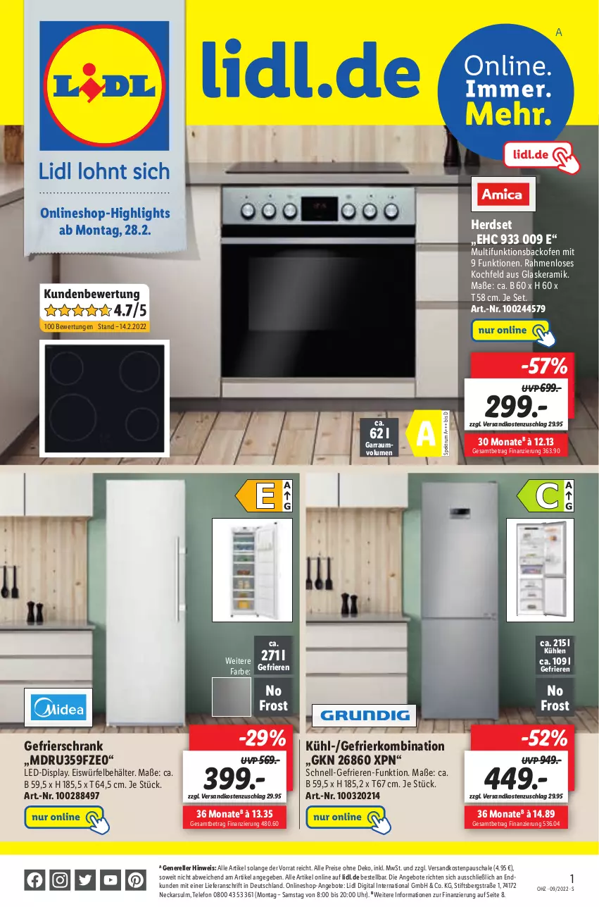 Aktueller Prospekt Lidl - Aktionsprospekt - von 28.02 bis 05.03.2022 - strona 51 - produkty: angebot, angebote, backofen, Behälter, eis, eiswürfel, elle, garraum, gefrierkombination, gefrierschrank, glaskeramik, herdset, kochfeld, ndk, Ofen, reis, rel, rum, Schal, Schale, Schrank, Spektrum, telefon, Ti, uhr, würfel