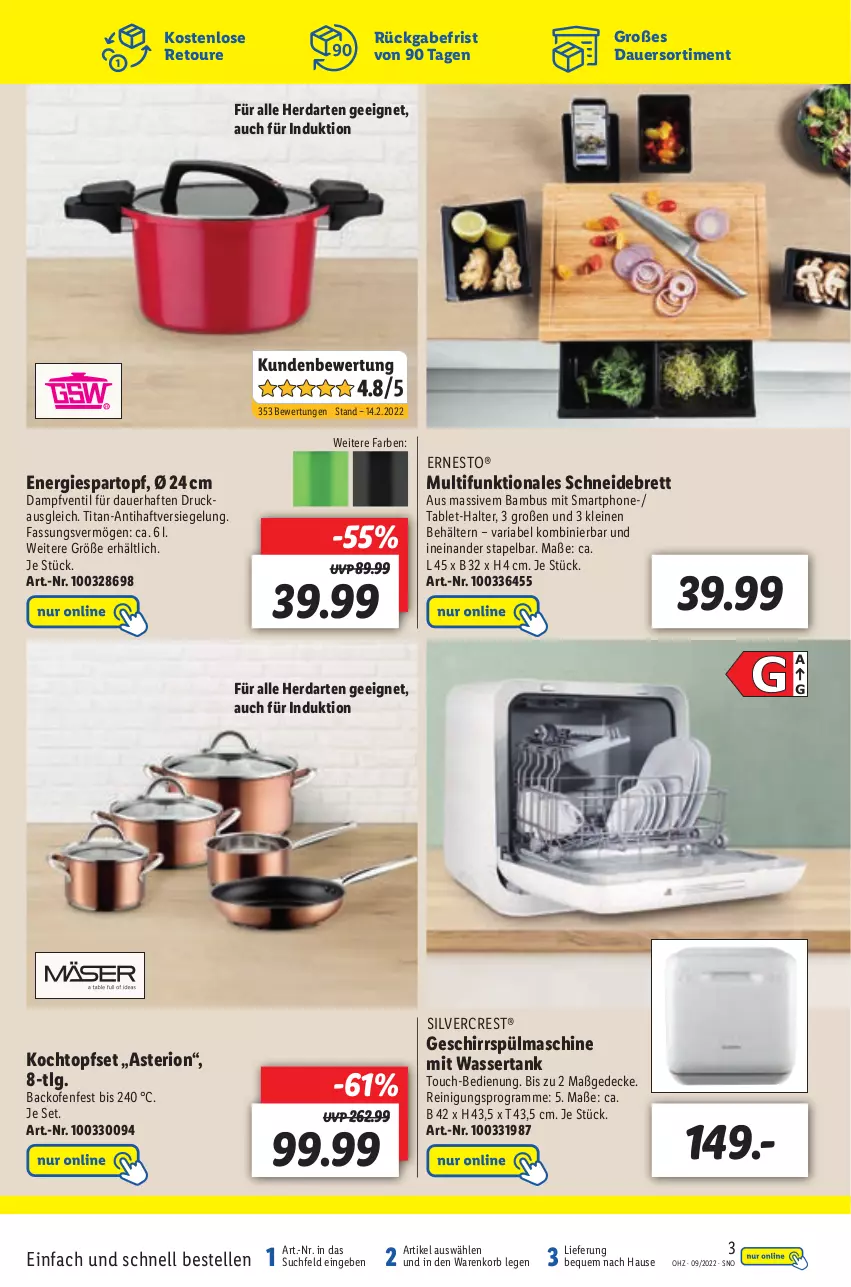 Aktueller Prospekt Lidl - Aktionsprospekt - von 28.02 bis 05.03.2022 - strona 53 - produkty: auer, backofen, bambus, Behälter, decke, elle, ernesto, geschirr, herdarten, Kochtopf, korb, leine, LG, Ofen, Reinigung, Ria, schneidebrett, silvercrest, smartphone, tablet, Ti, topf, Topfset, wasser, wassertank