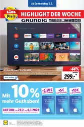 Gazetka promocyjna Lidl - Aktionsprospekt - Gazetka - ważna od 05.03 do 05.03.2022 - strona 50 - produkty: Android TV, angebot, Apple, Betriebssystem, dell, dvb, eis, elle, erde, grundig, HDMI, lautsprecher, LG, Mode, reis, ring, rwe, smart tv, Spezi, Ti, tuner, usb, WICK, ZTE