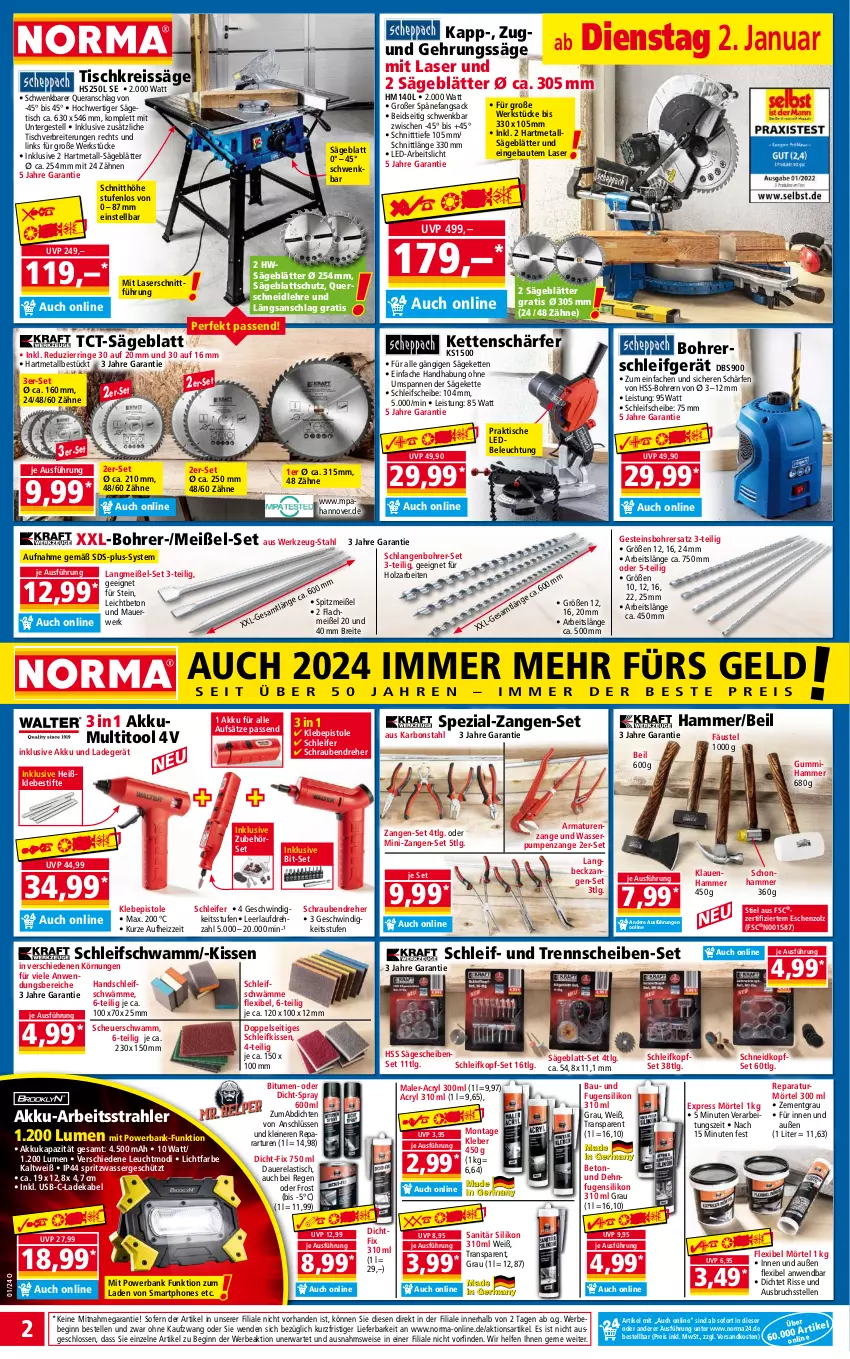 Aktueller Prospekt Norma - Norma - von 02.01 bis 09.01.2023 - strona 2 - produkty: akku, armatur, armaturen, asti, auer, Bank, Bau, Bebe, beleuchtung, Bohrer-Set, Brei, deka, eis, elle, Gehrungssäge, gin, Heu, Holz, Kette, kissen, kleber, ladegerät, ladekabel, leine, LG, ndk, powerbank, reis, reiss, rel, ring, rwe, sac, säge, schrauben, Schraubendreher, schwamm, smartphone, smartphones, Spezi, stifte, Ti, tisch, Tischkreissäge, usb, wasser, Wasserpumpenzange, werkzeug, Zangen, Zement