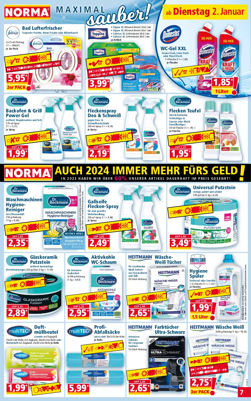 Aktueller Prospekt Norma - Norma - von 02.01 bis 09.01.2023 - strona 7 - produkty: auer, backofen, Bad, beutel, bio, biozidprodukte, Blüte, deo, eier, eis, flasche, früchte, gefrierbeutel, getränk, getränke, glaskeramik, grill, limette, lufterfrischer, Mett, müllbeutel, obst, Ofen, Rauch, reiniger, reis, rwe, sauce, saucen, Seife, Ti, tragegriff, tücher, waschmaschine, waschmaschinen, wc-gel, weck, zipper, zitrone, zitronen