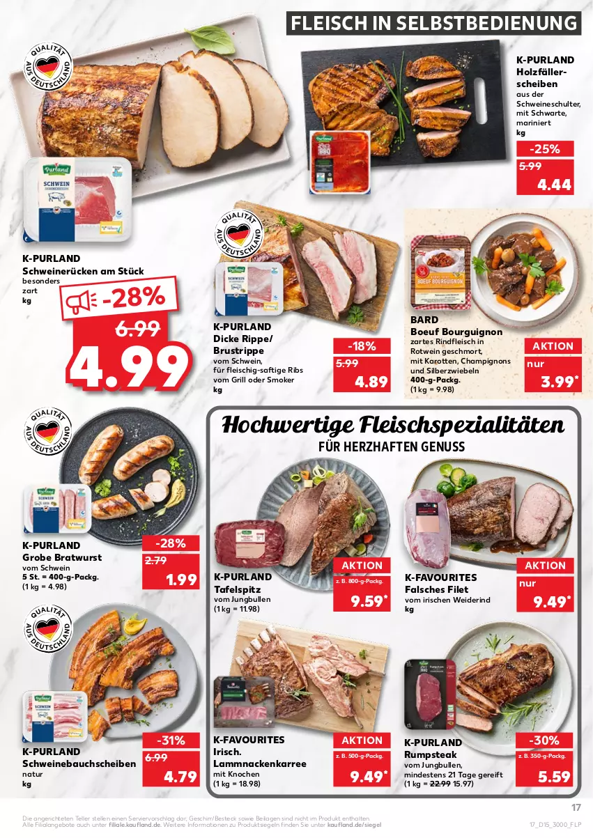 Aktueller Prospekt Kaufland - von 14.04 bis 20.04.2022 - strona 17 - produkty: angebot, angebote, Bau, bauchscheiben, besteck, bratwurst, champignon, champignons, eis, elle, Falsches Filet, filet, fleisch, fleisch in selbstbedienung, geschirr, grill, grobe bratwurst, Holz, ilag, jungbullen, karotten, lamm, natur, nuss, purland, rind, rindfleisch, rotwein, rum, rumpsteak, saft, schwein, schweine, Schweinebauch, schweinebauchscheiben, schweinerücken, Silberzwiebel, Spezi, steak, tafelspitz, teller, Ti, wein, weine, wurst, zwiebel, zwiebeln