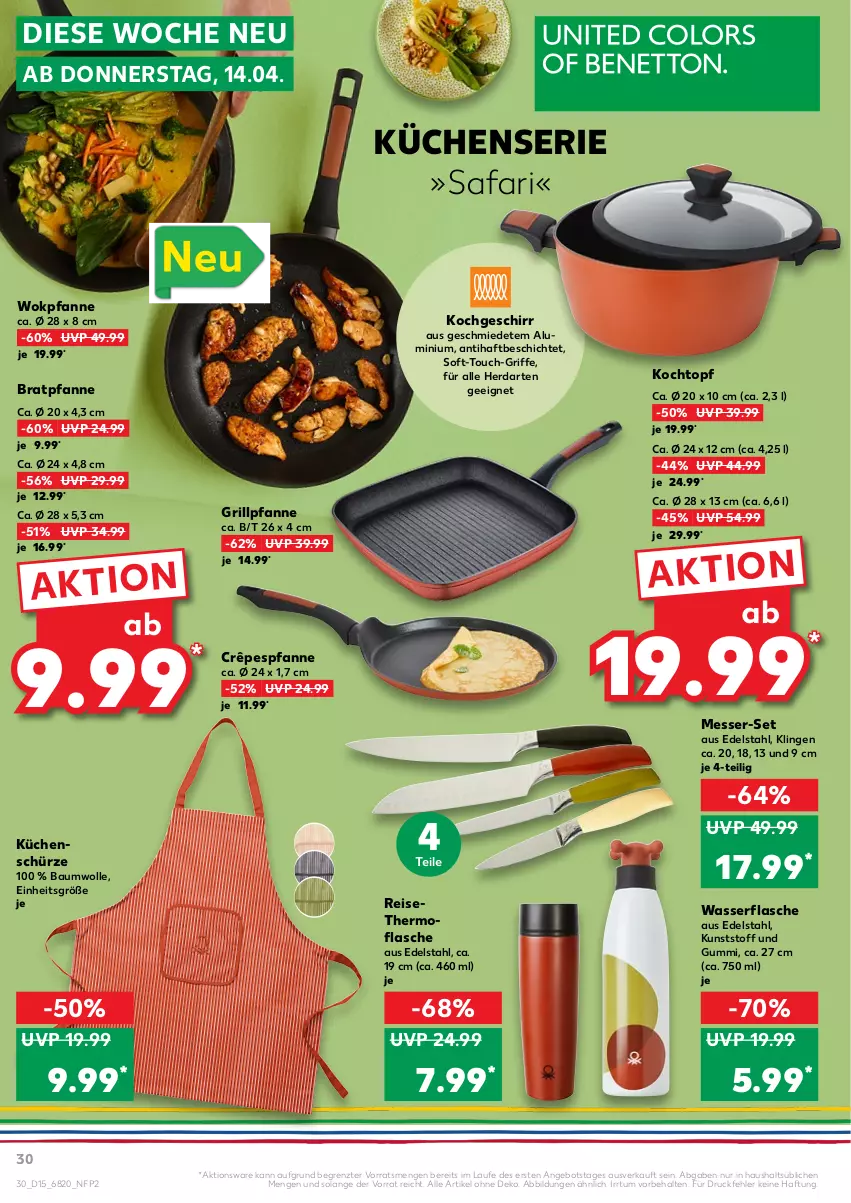 Aktueller Prospekt Kaufland - von 14.04 bis 20.04.2022 - strona 30 - produkty: angebot, Bau, baumwolle, bratpfanne, edelstahl, eis, flasche, geschirr, grill, Grillpfanne, herdarten, Kochtopf, küche, Küchen, Küchenschürze, messer, pfanne, reis, Schürze, Ti, topf, wasser, wok, wolle, ZTE