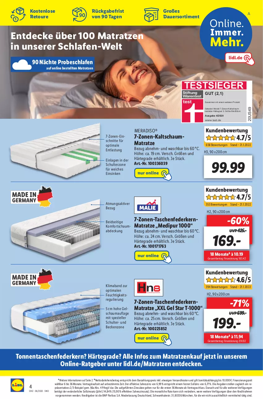 Aktueller Prospekt Lidl - Wochen-Highlights im Onlineshop - von 07.02 bis 13.02.2022 - strona 4 - produkty: auer, decke, dell, dip, eis, elle, erde, federkern, federkernmatratze, kaltschaummatratze, Kenzo, kernmatratze, mab, matratze, matratzen, meradiso, Mode, ndk, reis, schauma, Schaummatratze, Spezi, Tasche, taschen, taschenfederkernmatratze, Ti