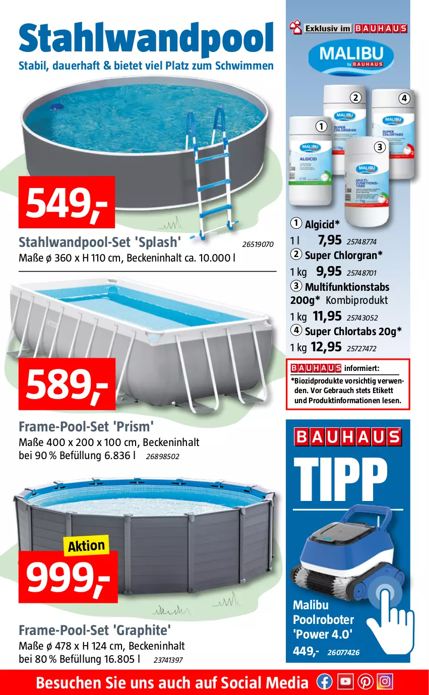 Aktueller Prospekt Bauhaus - Prospekte - von 23.05 bis 29.05.2022 - strona 3 - produkty: auer, bio, biozidprodukte, LG, Malibu, pool, Rauch, rwe, Ti