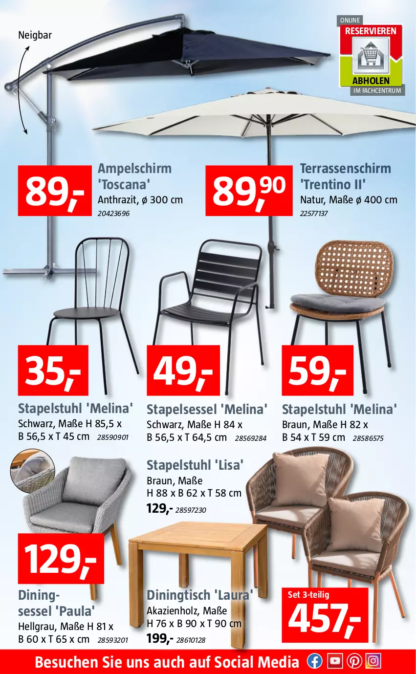 Aktueller Prospekt Bauhaus - Prospekte - von 23.05 bis 29.05.2022 - strona 5 - produkty: ampelschirm, braun, Holz, LG, natur, Paula, rum, sessel, stapelsessel, stapelstuhl, stuhl, Ti, tisch