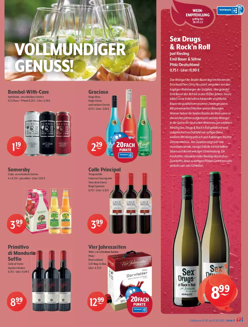 Aktueller Prospekt Getraenke Hoffmann - Prospekte - von 02.05 bis 07.05.2022 - strona 11 - produkty: alexa, apfel, apfelwein, auer, bag-in-box, Bau, Bauer, cabernet, cabernet sauvignon, chantré, cider, cin, dell, eier, eis, ente, gin, gracioso, Heu, hugo, jack daniel, Jack Daniel’s, Kette, likör, lillet, limo, mac, mariacron, nuss, pfirsich, primitivo, Ria, riesling, rioja, saft, sauvignon, somersby, ssd, tempranillo, Three Sixty, Ti, vodka, wein, weinbrand, weine, whiskey, zitrone, zitronen, ZTE, zucker