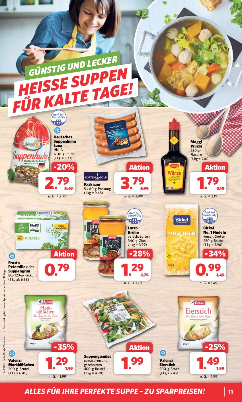 Aktueller Prospekt Combi - Prospekte - von 29.01 bis 03.02.2024 - strona 11 - produkty: auer, beutel, birkel, Brühe, eier, eis, flasche, frosta, krakauer, maggi, maggi würze, nudel, nudeln, petersilie, reis, schnitten, suppe, suppen, Suppenhuhn, Ti, ZTE