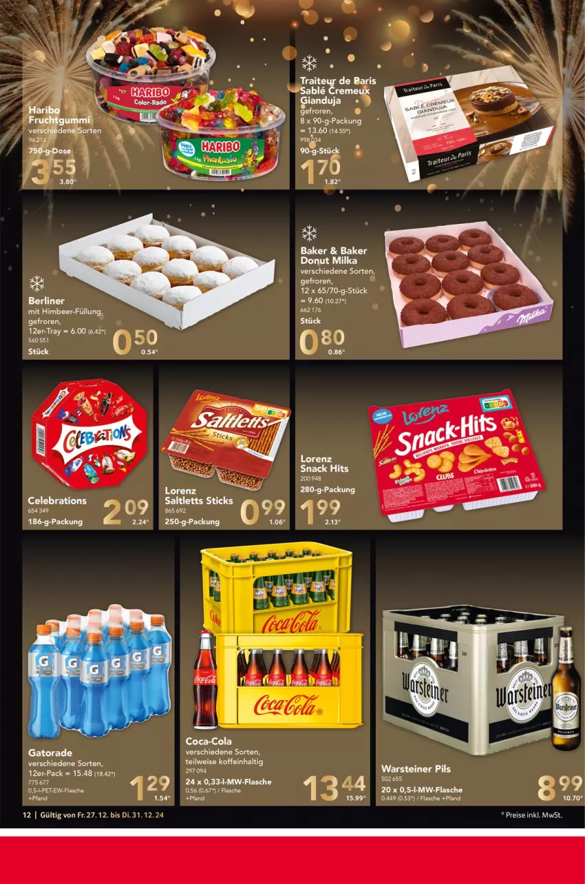 Aktueller Prospekt Selgros - Food - von 27.12 bis 31.12.2024 - strona 12 - produkty: berliner, coca-cola, cola, Donut, eis, flasche, himbeer, lorenz, milka, mw-flasche, pils, reis, snack, snack hits, steiner, Ti, warsteiner