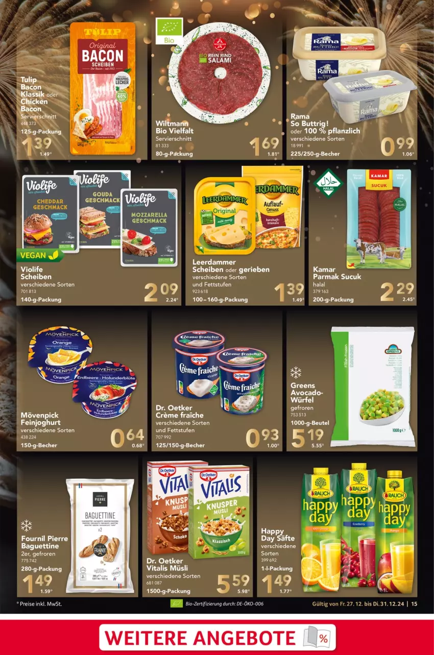 Aktueller Prospekt Selgros - Food - von 27.12 bis 31.12.2024 - strona 15 - produkty: angebot, angebote, avocado, bacon, Becher, bio, creme, Dr. Oetker, feinjoghurt, joghur, joghurt, leerdammer, mac, mövenpick, rama, säfte, Sucuk, tee, Ti, tulip