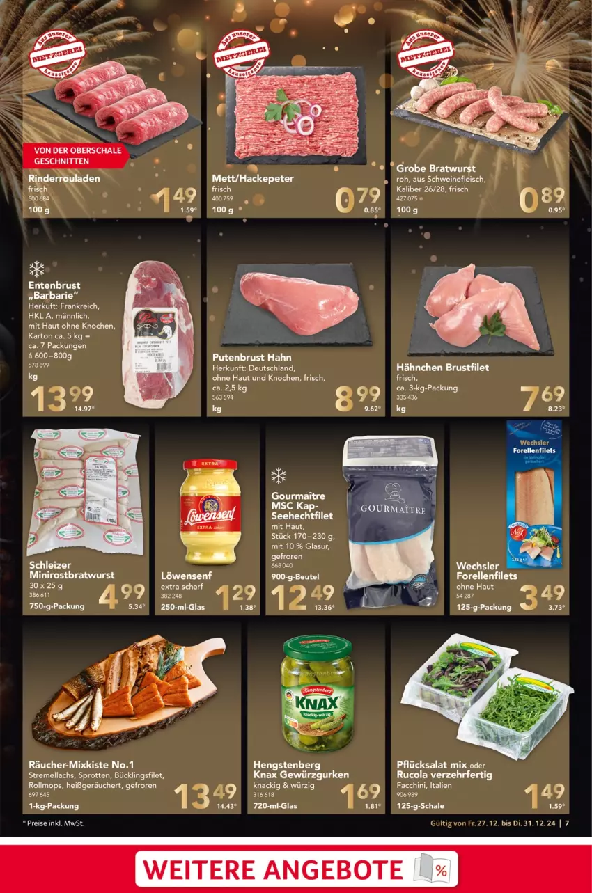 Aktueller Prospekt Selgros - Food - von 27.12 bis 31.12.2024 - strona 7 - produkty: angebot, angebote, brustfilet, cola, eis, elle, ente, Entenbrust, filet, filets, forelle, gewürz, Gewürzgurke, gewürzgurken, gurke, gurken, hengstenberg, lachs, Mett, pute, putenbrust, reis, rel, rucola, salat, Schal, Schale, schnitten, Sprotten, Ti