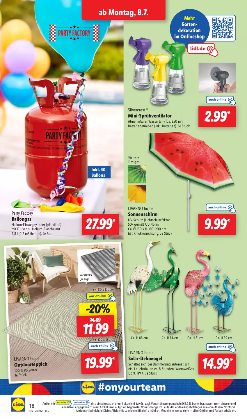 Aktueller Prospekt Lidl - Aktionsprospekt - von 08.07 bis 13.07.2024 - strona 24 - produkty: angebot, auer, auto, ball, batterie, batterien, dekoration, dell, eis, elle, flasche, Garten, Mode, ndk, Schal, Schale, silvercrest, sonnenschirm, teppich, Ti, tisch, uv-schutz, ventilator, wasser, wassertank, ZTE