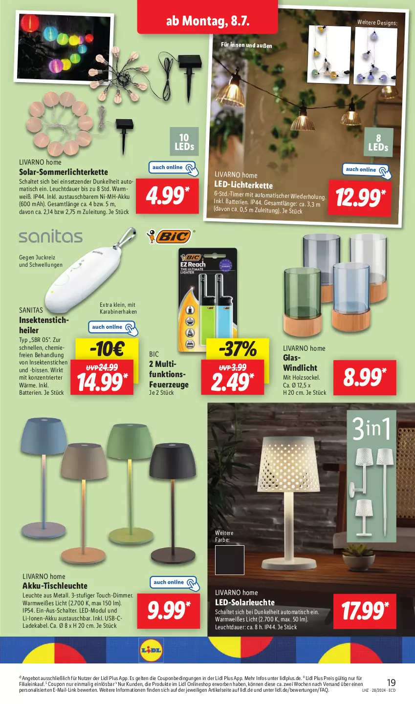 Aktueller Prospekt Lidl - Aktionsprospekt - von 08.07 bis 13.07.2024 - strona 25 - produkty: akku, angebot, auer, aust, auto, batterie, batterien, coupon, deka, dimmer, eis, elle, Feuerzeug, Holz, Kette, ladekabel, led-licht, led-solarleuchte, leds, Leuchte, lichterkette, merl, Persona, reis, Schal, sekt, solarleuchte, Ti, timer, tisch, tischleuchte, usb, windlicht