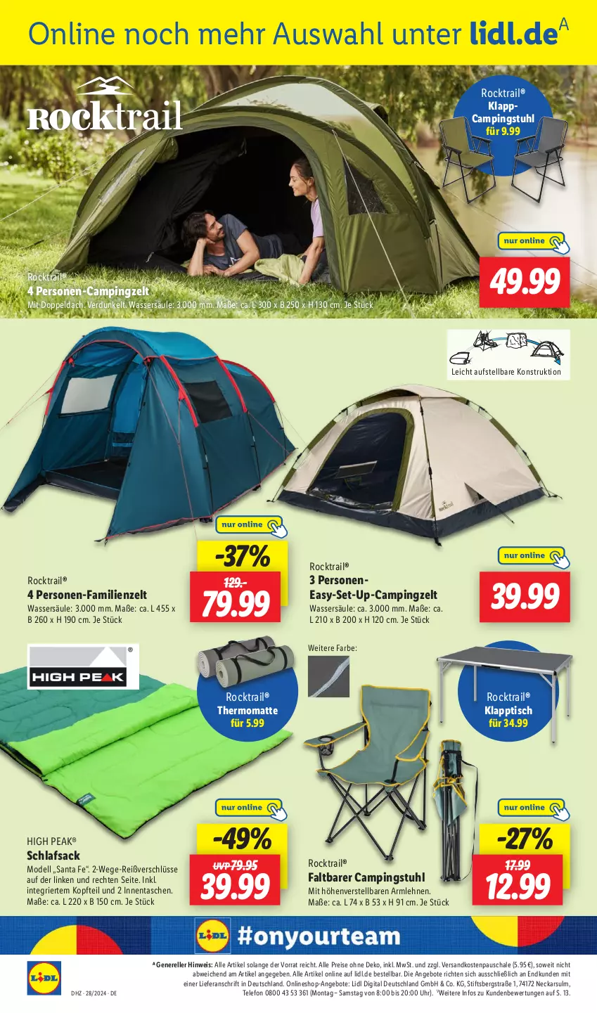 Aktueller Prospekt Lidl - Aktionsprospekt - von 08.07 bis 13.07.2024 - strona 44 - produkty: angebot, angebote, armlehnen, campingstuhl, dell, eis, elle, Familienzelt, klapptisch, Mode, ndk, reis, rel, sac, Schal, Schale, schlafsack, stuhl, Tasche, taschen, telefon, Ti, tisch, uhr, wasser, Zelt