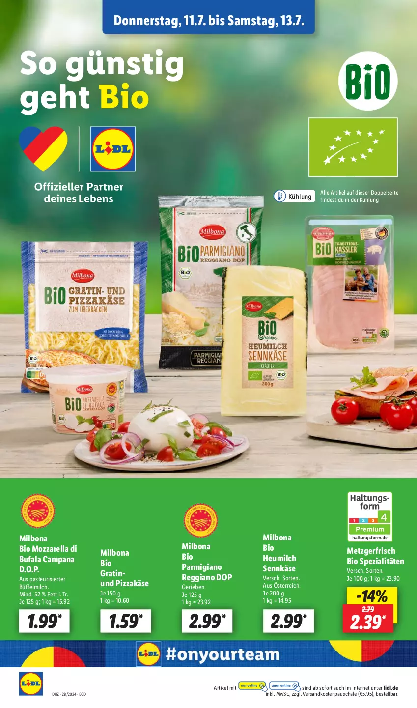 Aktueller Prospekt Lidl - Aktionsprospekt - von 08.07 bis 13.07.2024 - strona 50 - produkty: bio, Bona, di bufala, Heu, heumilch, Käse, Milbona, milch, mozzarella, ndk, parmigiano, parmigiano reggiano, pizza, reggiano, rel, Schal, Schale, Spezi, Ti