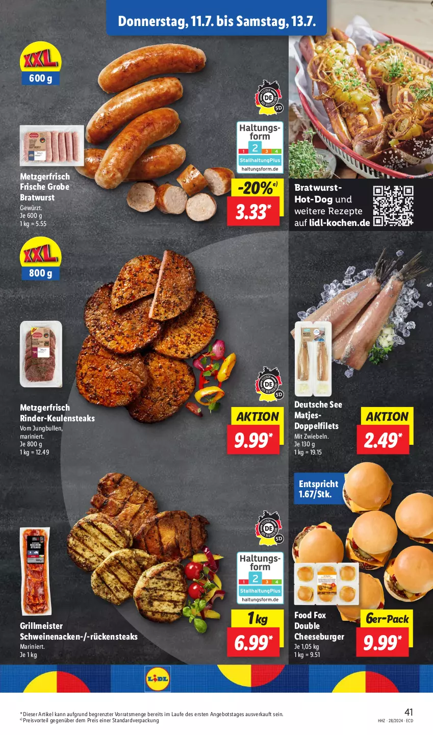 Aktueller Prospekt Lidl - Aktionsprospekt - von 08.07 bis 13.07.2024 - strona 53 - produkty: angebot, auer, bratwurst, burger, eis, filet, filets, gewürz, grill, grobe bratwurst, jungbullen, matjes, Meister, mit zwiebeln, preisvorteil, reis, rezept, rezepte, rind, rinder, Rückensteak, rückensteaks, schwein, schweine, schweinenacken, steak, steaks, Ti, wein, weine, wurst, ZTE, zwiebel, zwiebeln