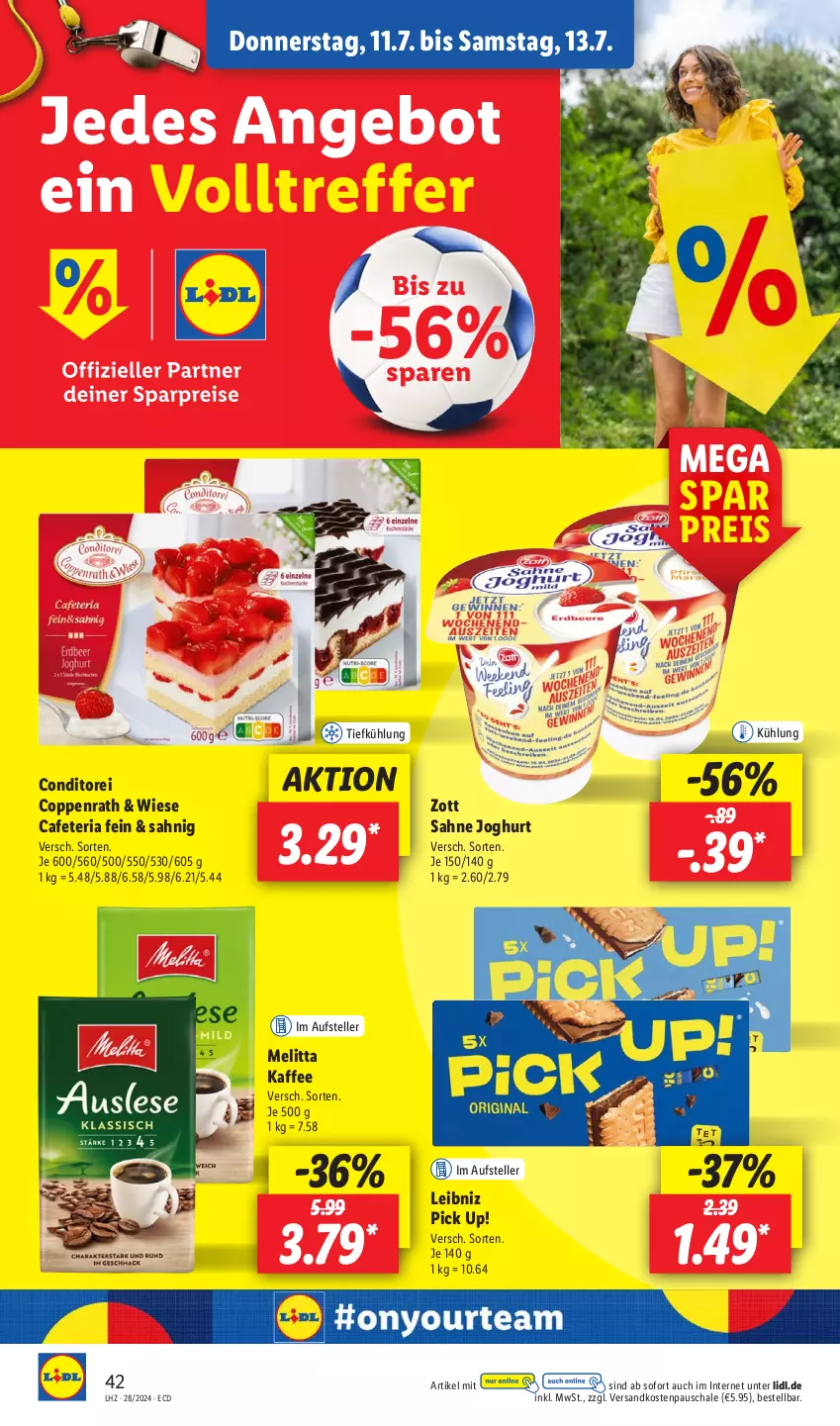 Aktueller Prospekt Lidl - Aktionsprospekt - von 08.07 bis 13.07.2024 - strona 54 - produkty: angebot, coppenrath, eis, elle, joghur, joghurt, kaffee, leibniz, melitta, ndk, Pick Up!, reis, Ria, sahne, sahne joghurt, Schal, Schale, teller, Ti, zott