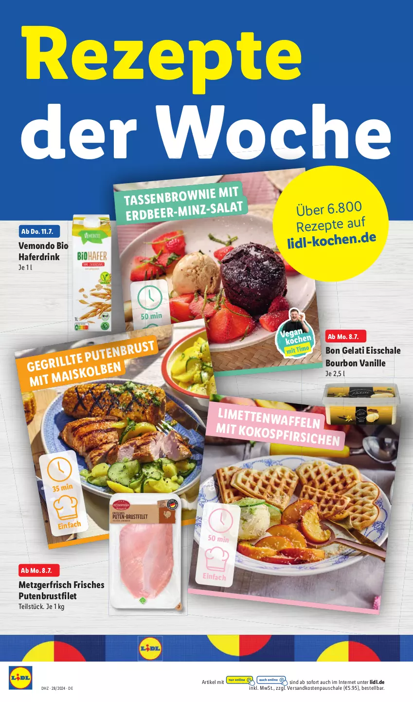 Aktueller Prospekt Lidl - Aktionsprospekt - von 08.07 bis 13.07.2024 - strona 56 - produkty: angebot, bio, Bon Gelati, bourbon, bourbon vanille, brustfilet, drink, eis, filet, hafer, Haferdrink, kokos, limette, limetten, Mett, metten, ndk, pfirsich, pfirsiche, pute, putenbrust, putenbrustfilet, reis, rezept, rezepte, Schal, Schale, tasse, Ti, vanille, ZTE