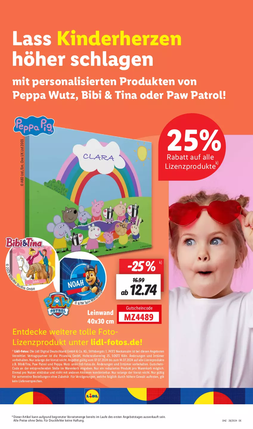 Aktueller Prospekt Lidl - Aktionsprospekt - von 08.07 bis 13.07.2024 - strona 63 - produkty: angebot, angebote, decke, eis, elle, gutschein, Kinder, korb, LG, Paw Patrol, Persona, reis, ring, Ti, ZTE