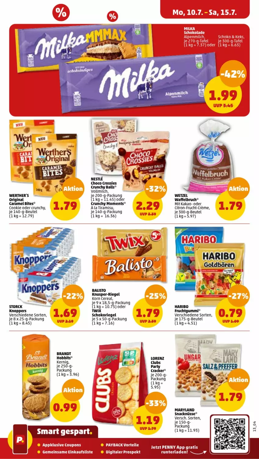 Aktueller Prospekt Penny - Prospekte - von 10.07 bis 15.07.2023 - strona 13 - produkty: beutel, bites, brandt, caramel, cookie, creme, frucht, fruchtgummi, gin, haribo, kakao, knoppers, korn, milch, riegel, schoko, schokoriegel, storck, Ti, tiramisu, twix, vollmilch, Waffelbruch